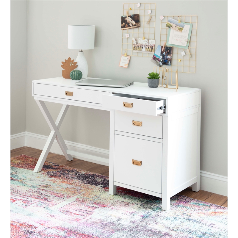 Scranton & Co Desk With Side Storage & 4 Drawers in White Finish