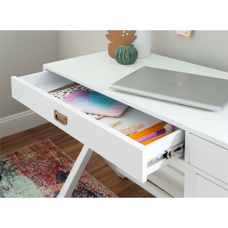 Scranton & Co Desk With Side Storage & 4 Drawers in White Finish
