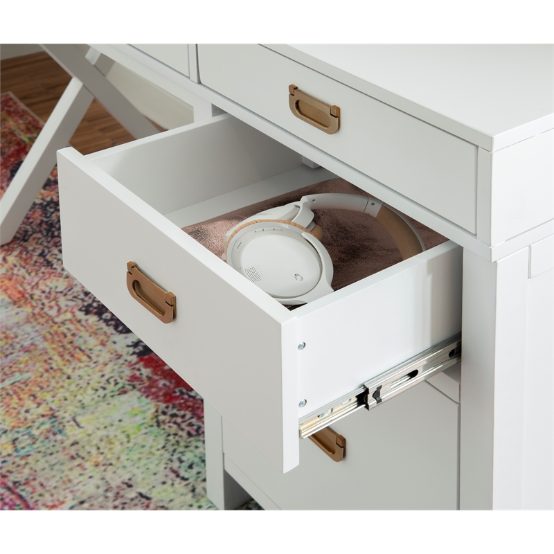 Scranton & Co Desk With Side Storage & 4 Drawers in White Finish