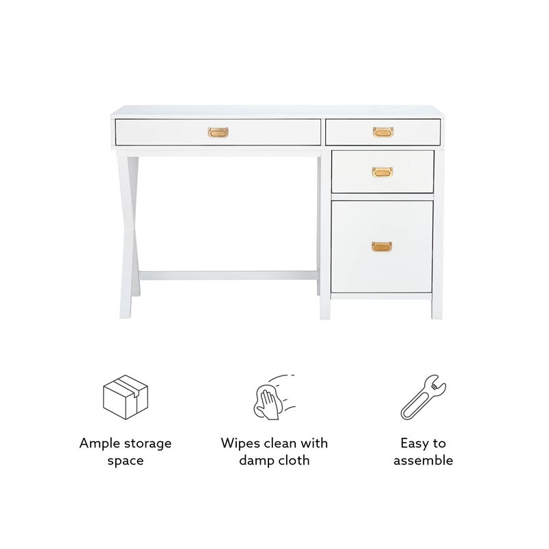 Scranton & Co Desk With Side Storage & 4 Drawers in White Finish