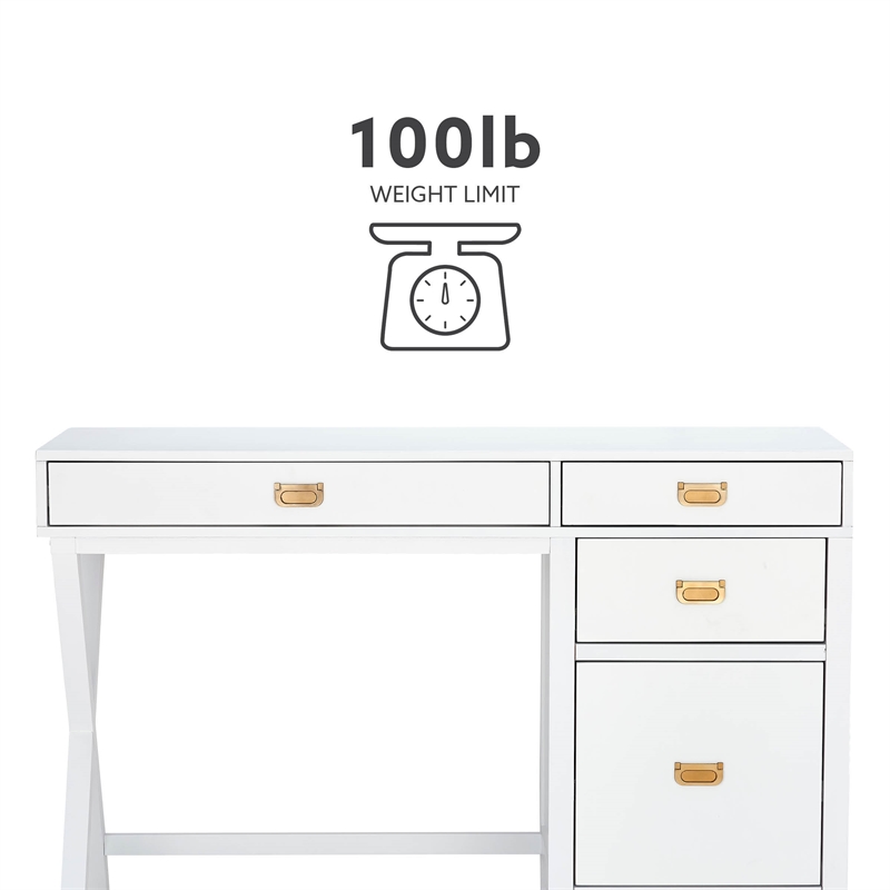 Scranton & Co Desk With Side Storage & 4 Drawers in White Finish
