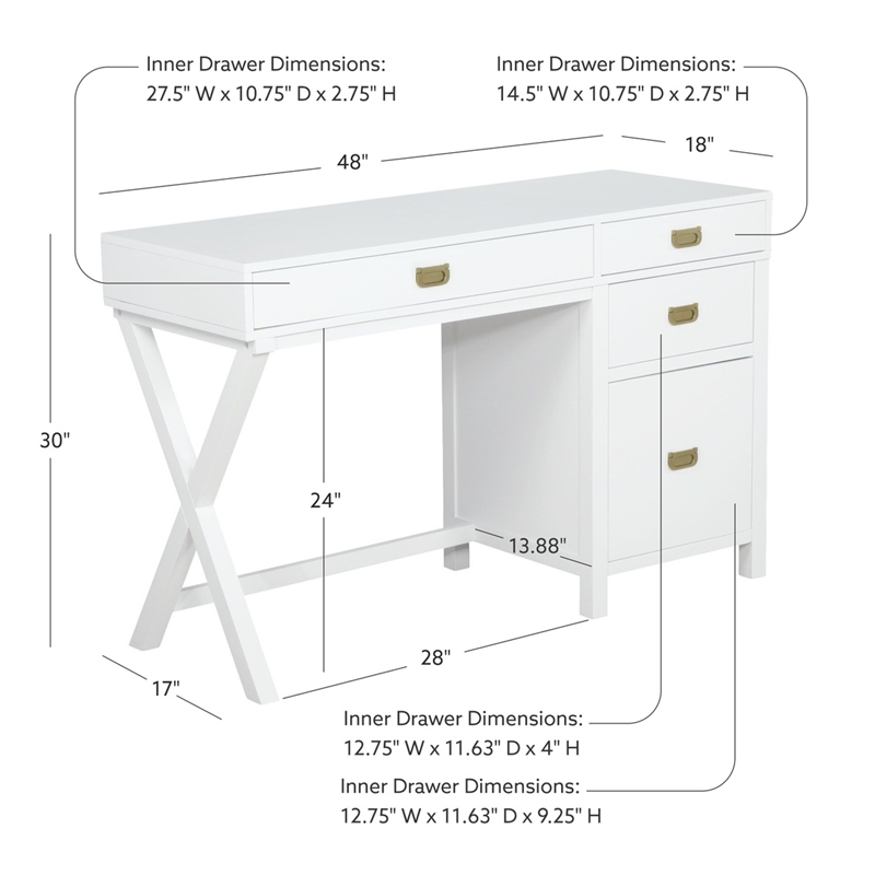 Scranton & Co Desk With Side Storage & 4 Drawers in White Finish