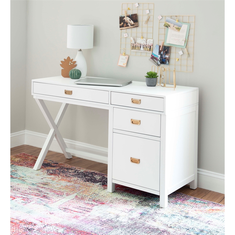 Scranton & Co Desk With Side Storage & 4 Drawers in White Finish