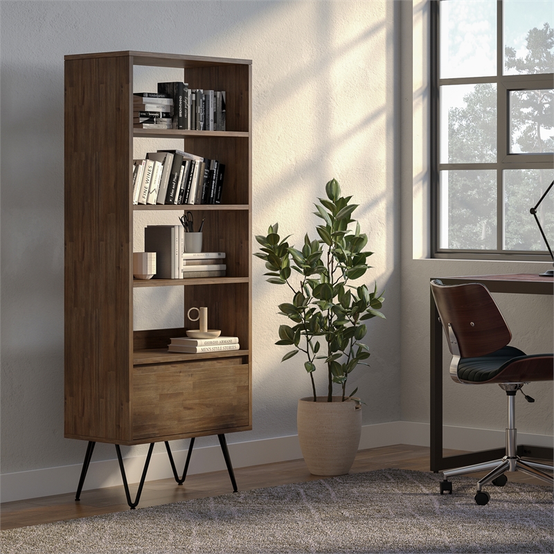 Scranton & Co Acacia Wood & Metal Bookcase in Rustic Natural Aged Brown