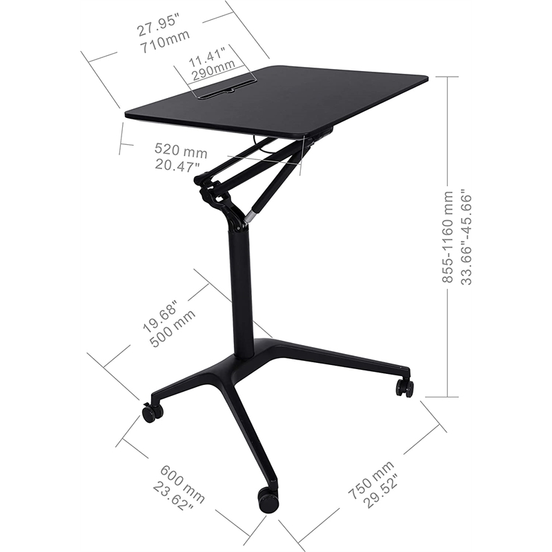 Scranton & Co Mobile Pneumatic Laptop Desk with Metal Frame in Black