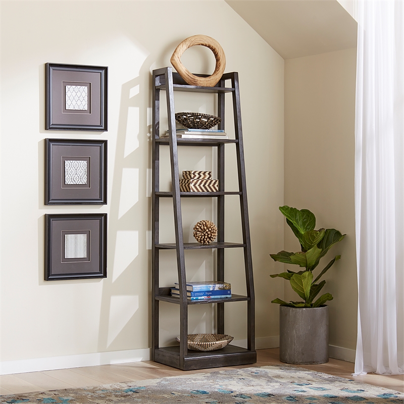 Scranton & Co 6-Shelf Rubberwood Wall Pier in Peppercorn Espresso