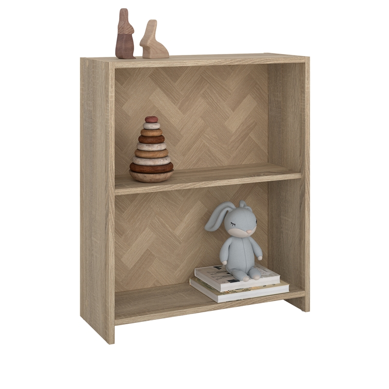 Scranton & Co 2-Shelf Bookcase in Oak with Herringbone Finish