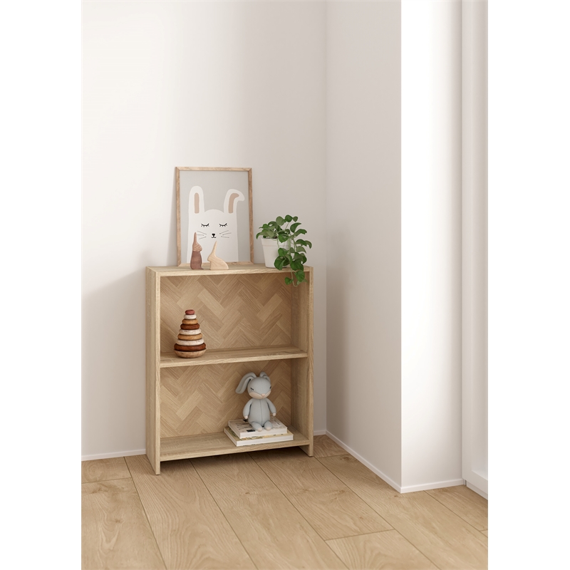 Scranton & Co 2-Shelf Bookcase in Oak with Herringbone Finish