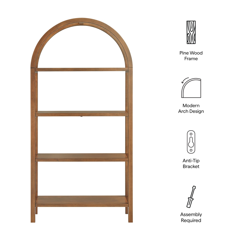 Scranton & Co 72-Inch Arched Bookshelf with 4 Shelves in Walnut Finish