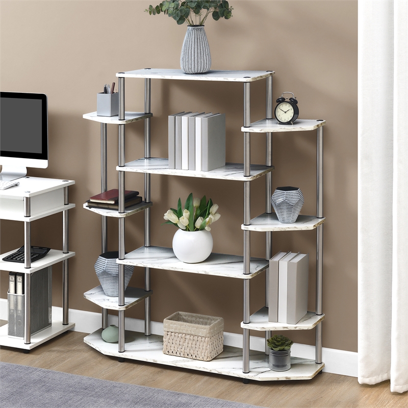 Scranton & Co No-Tools Bookshelf with White Faux Marble Finish