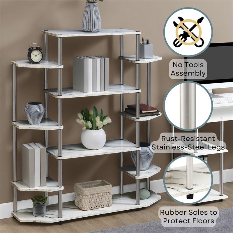 Scranton & Co No-Tools Bookshelf with White Faux Marble Finish