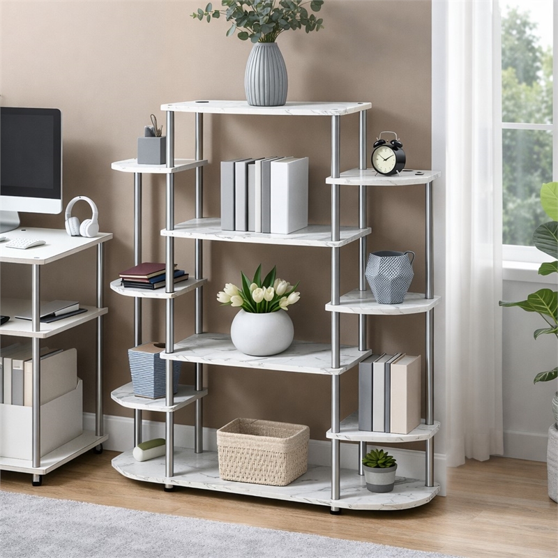 Scranton & Co No-Tools Bookshelf with White Faux Marble Finish