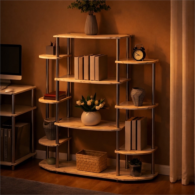 Scranton & Co No-Tools Bookshelf with White Faux Marble Finish