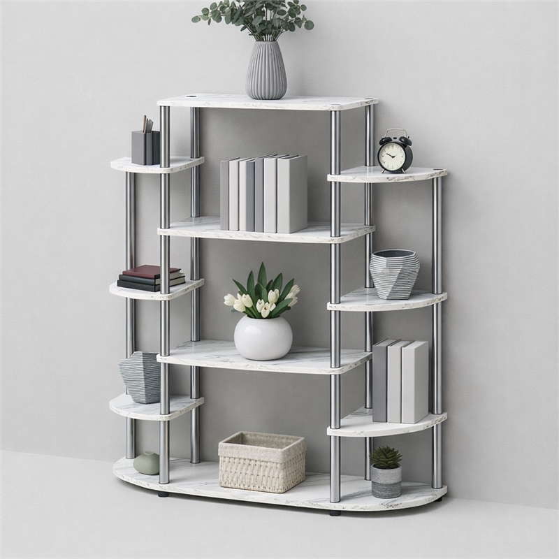 Scranton & Co No-Tools Bookshelf with White Faux Marble Finish