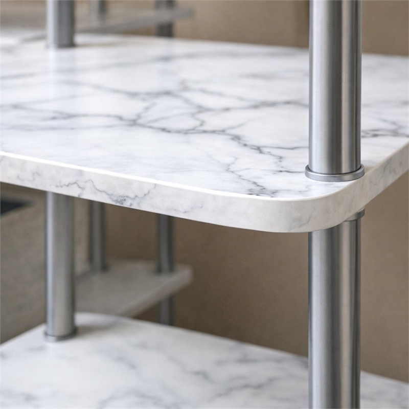 Scranton & Co No-Tools Bookshelf with White Faux Marble Finish