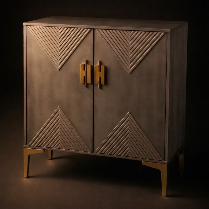 Scranton & Co Graywashed Gold Storage Cabinet with Adjustable Shelves