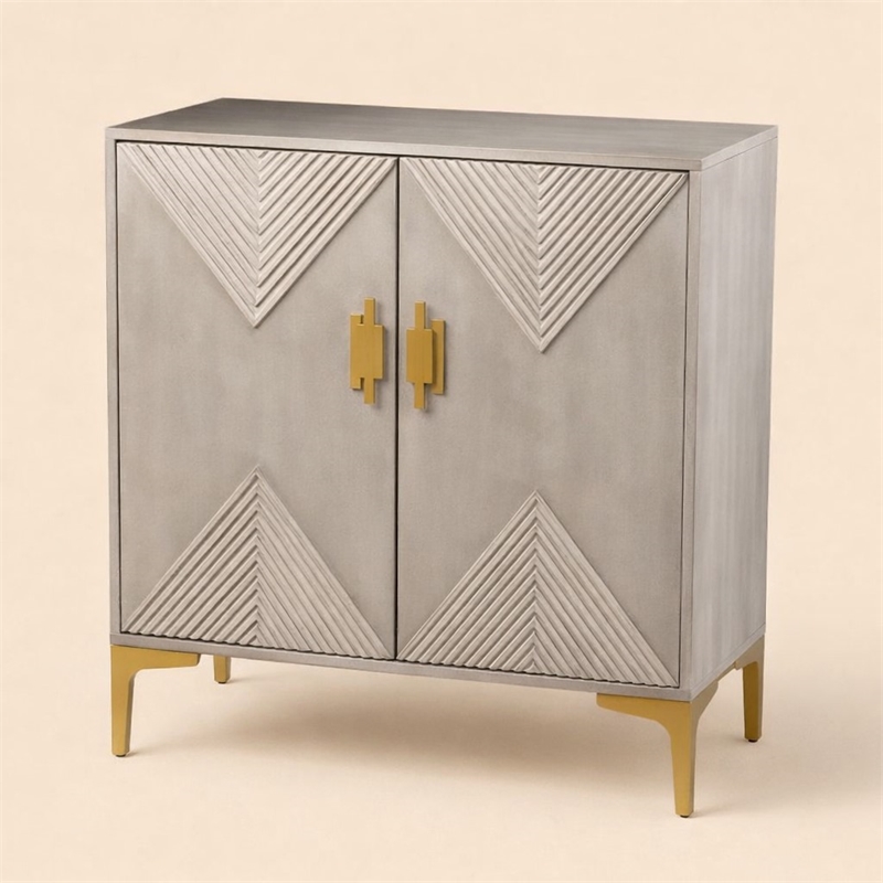 Scranton & Co Graywashed Gold Storage Cabinet with Adjustable Shelves