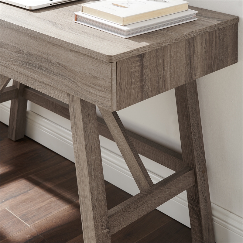 Scranton & Co Greywash 2-Drawer Compact Desk with Paper Veneer Finish