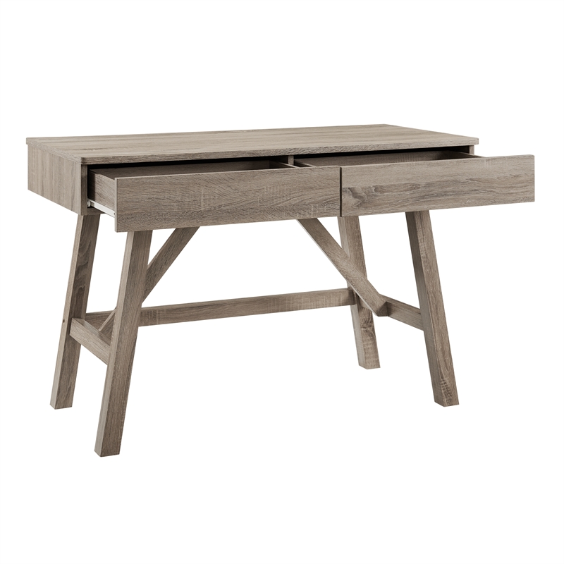 Scranton & Co Greywash 2-Drawer Compact Desk with Paper Veneer Finish