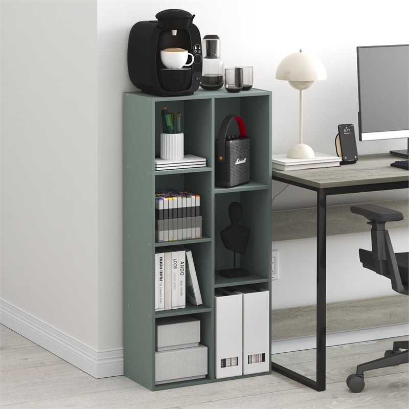 Scranton & Co 7-Cube Bookshelf in Sage Green Engineered Wood