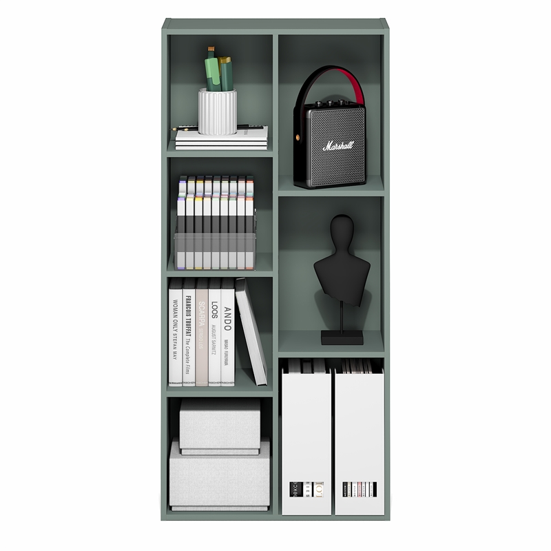 Scranton & Co 7-Cube Bookshelf in Sage Green Engineered Wood