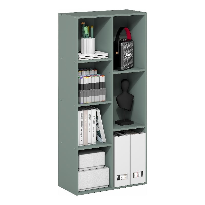 Scranton & Co 7-Cube Bookshelf in Sage Green Engineered Wood
