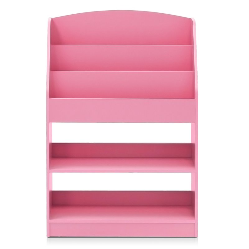 Scranton & Co Wood Bookshelf with Storage Bins in Pink 2 Shelves