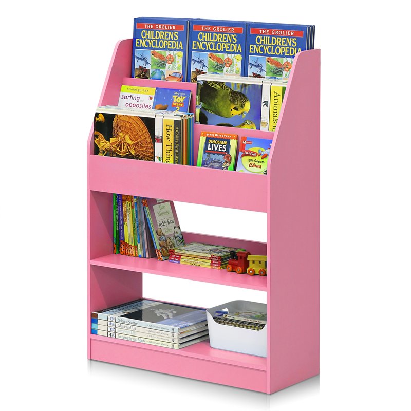 Scranton & Co Wood Bookshelf with Storage Bins in Pink 2 Shelves