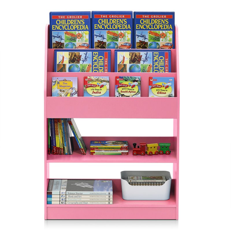 Scranton & Co Wood Bookshelf with Storage Bins in Pink 2 Shelves