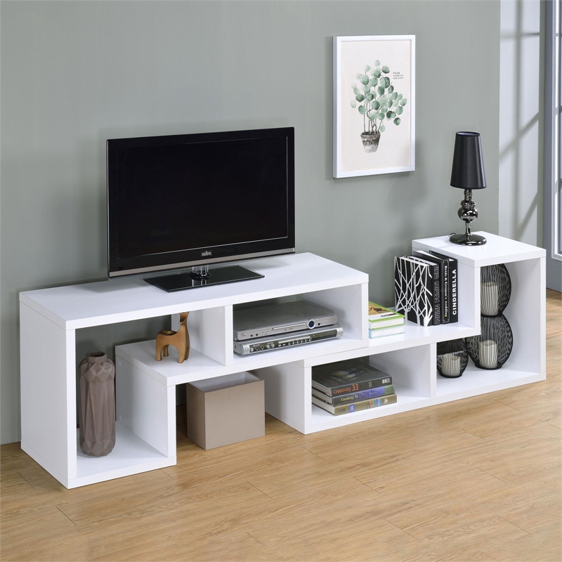 Scranton & Co Multipurpose L-Shaped TV Stand and Bookshelf in White