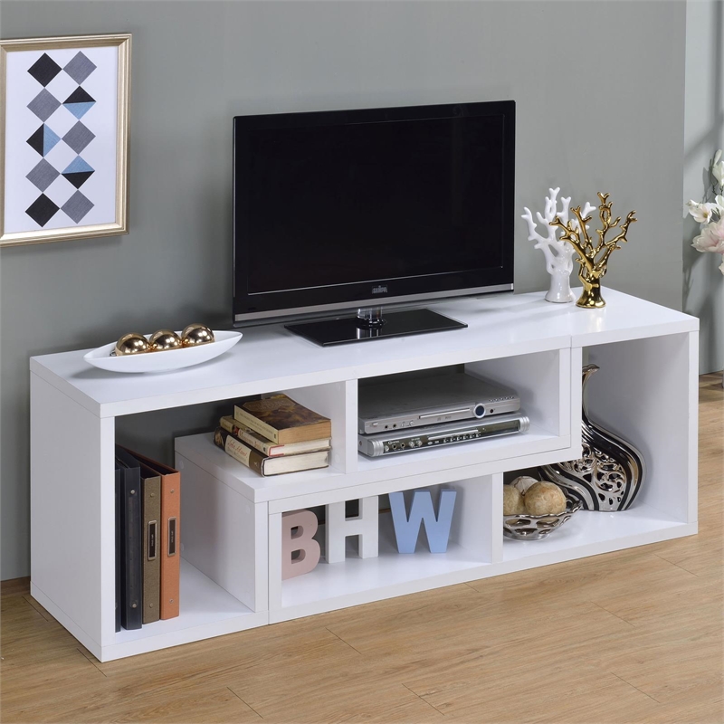 Scranton & Co Multipurpose L-Shaped TV Stand and Bookshelf in White