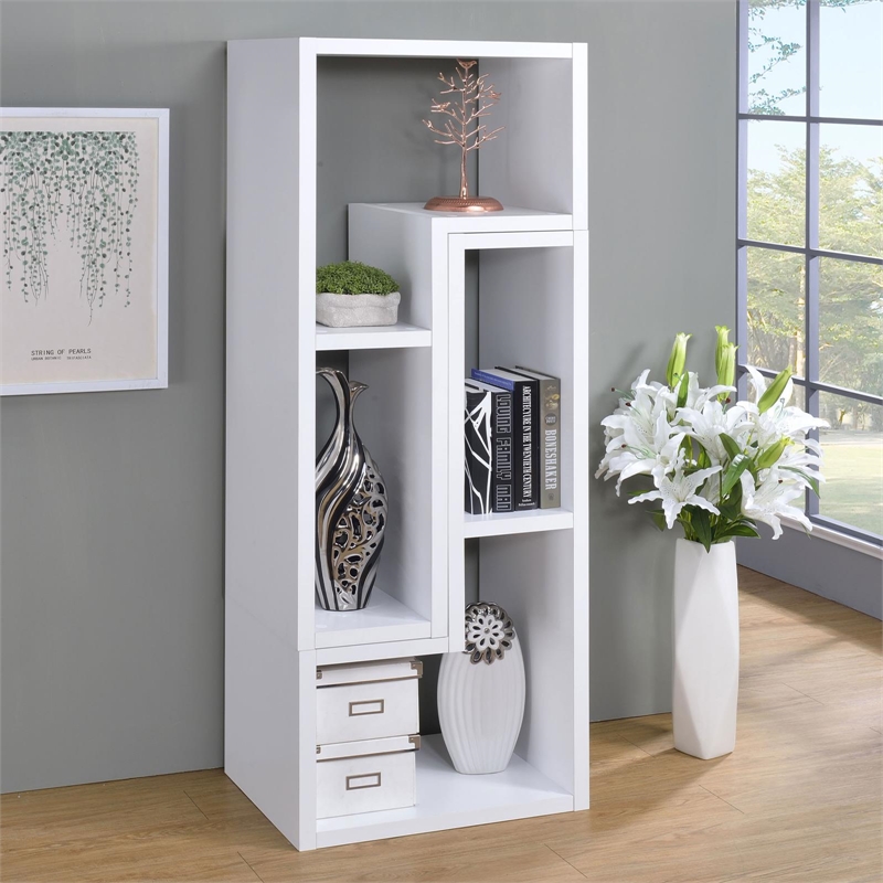 Scranton & Co Multipurpose L-Shaped TV Stand and Bookshelf in White