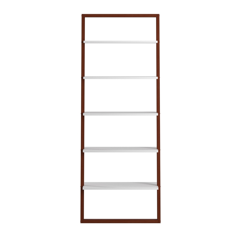 Scranton & Co Two-Tone Leaning Ladder Wood Bookcase in Espresso and White