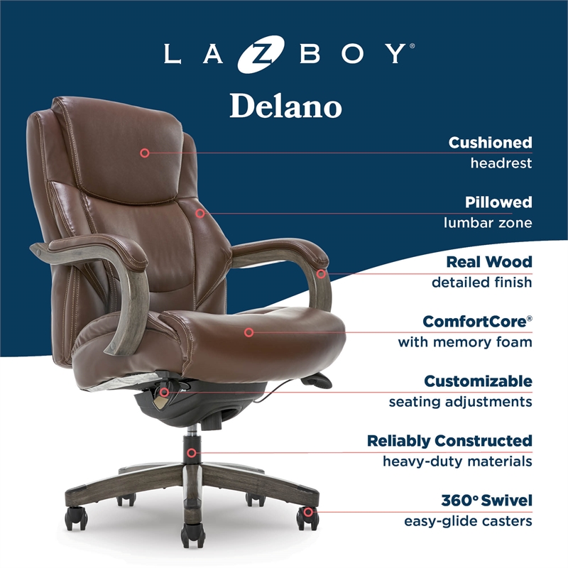 Scranton & Co Big and Tall Executive Office Chair in Weathered Brown Leather