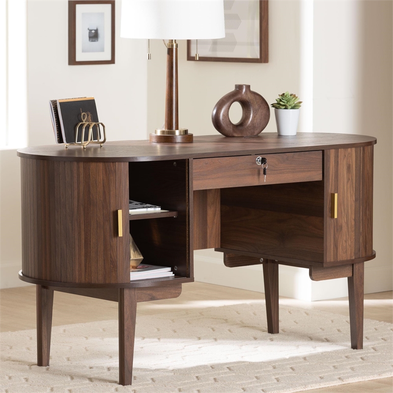 Scranton & Co Wood Writing Desk with Oval Top and Locking Drawer
