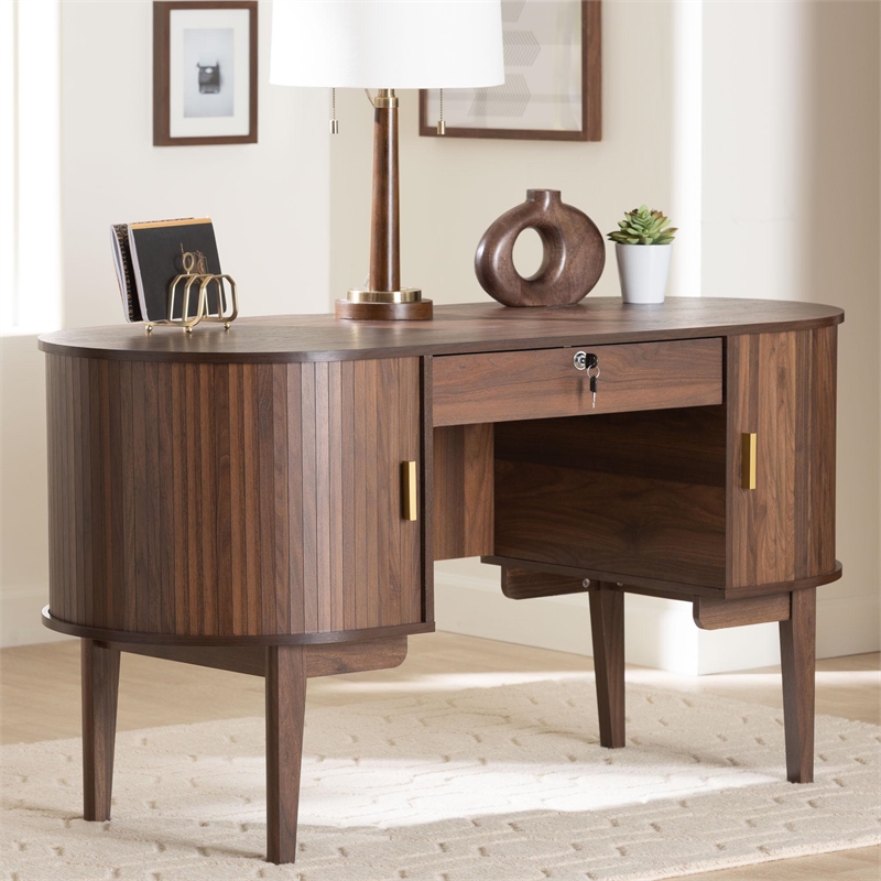 Scranton & Co Wood Writing Desk with Oval Top and Locking Drawer