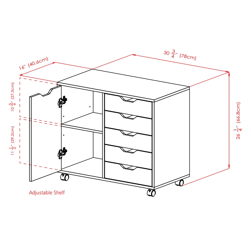 Scranton & Co Mobile 5-Drawer Storage Cabinet with Side Compartments in White