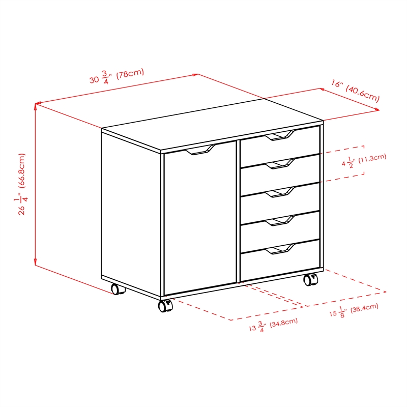 Scranton & Co Mobile 5-Drawer Storage Cabinet with Side Compartments in White