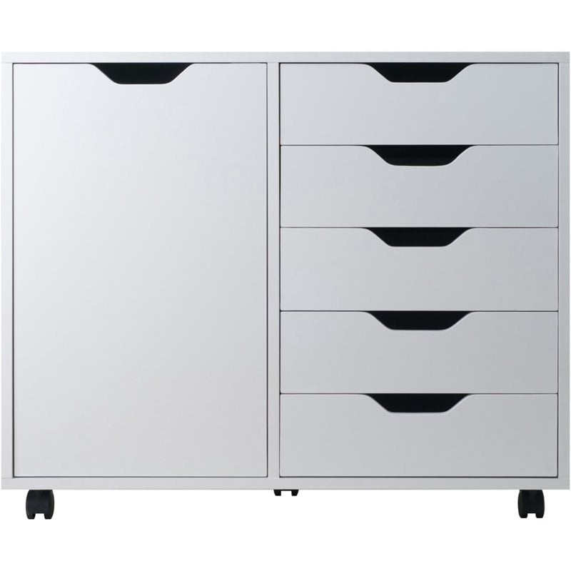 Scranton & Co Mobile 5-Drawer Storage Cabinet with Side Compartments in White