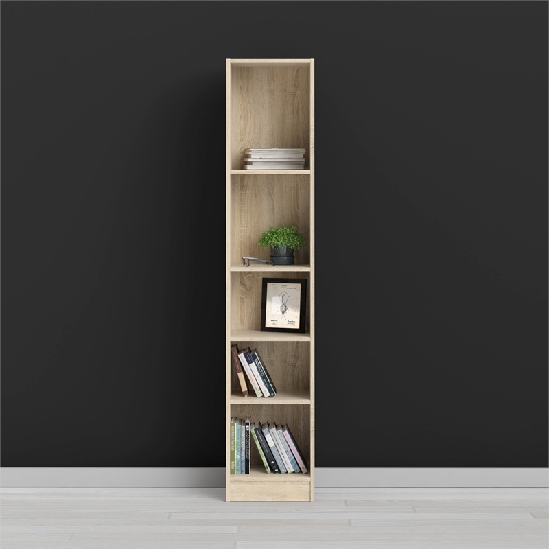 Scranton & Co 5-Shelf Narrow Bookcase in Oak with Adjustable Shelves