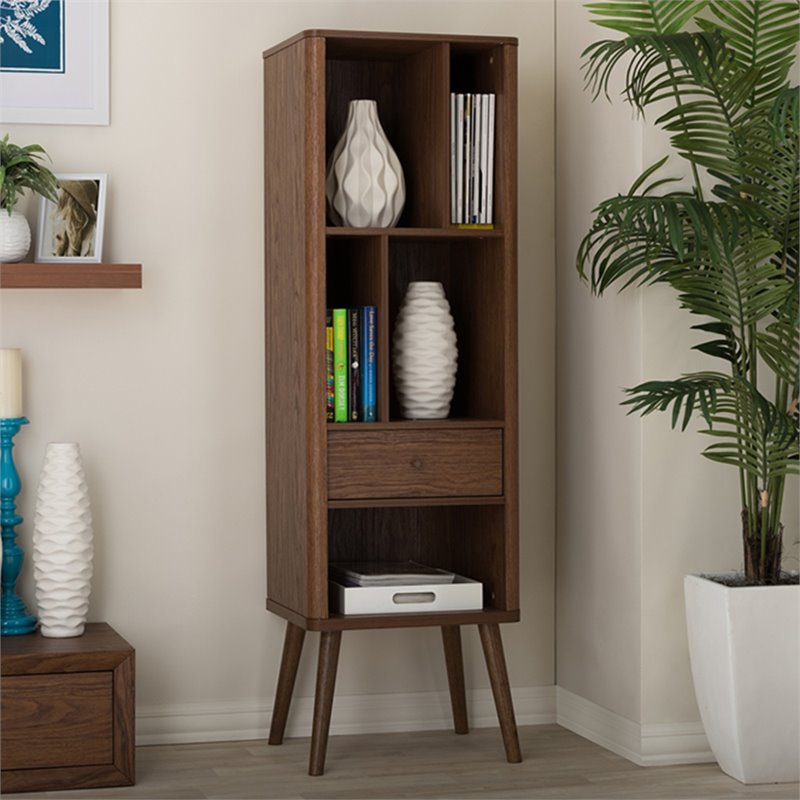 Scranton & Co Contemporary Open Shleves Bookcase in Warm Walnut