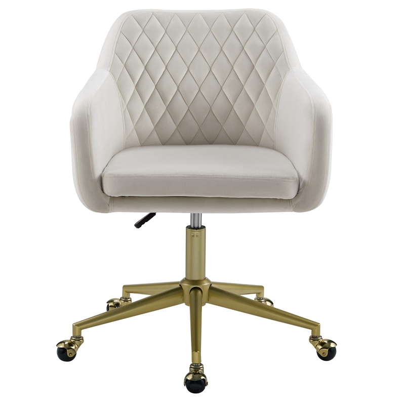 Scranton & Co Upholstered Office Chair with Gold Base and Wheels in Off White