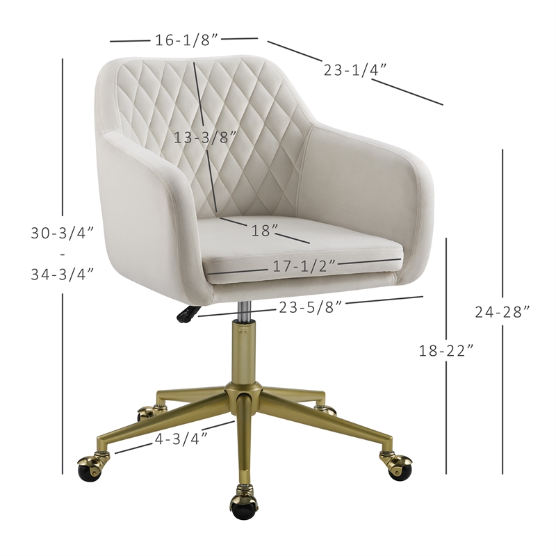 Scranton & Co Upholstered Office Chair with Gold Base and Wheels in Off White