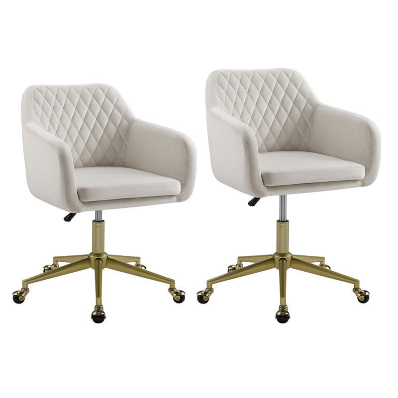 Scranton & Co Upholstered Office Chair with Gold Base and Wheels in Off White