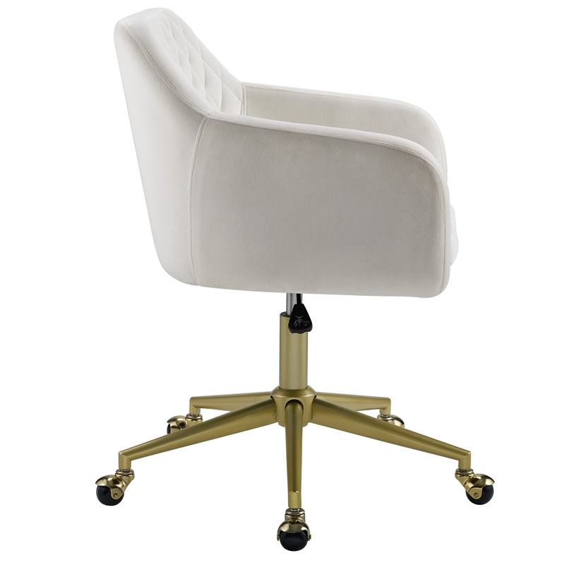 Scranton & Co Upholstered Office Chair with Gold Base and Wheels in Off White