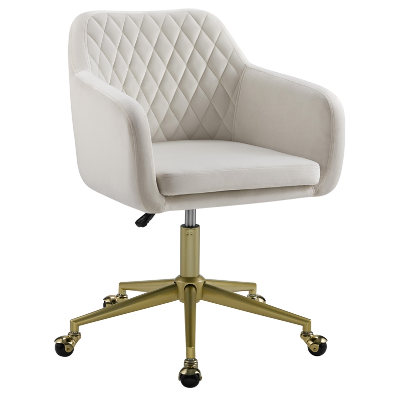 Scranton & Co Upholstered Office Chair with Gold Base and Wheels in Off White