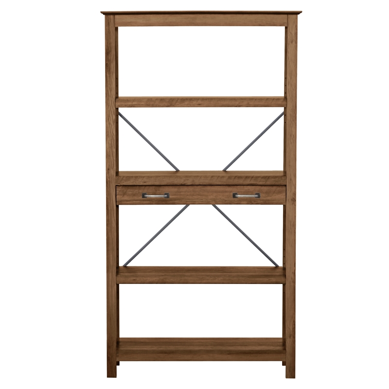 Scranton & Co 4-Shelf Bookcase with 2 Drawers in Rustic Oak Brown