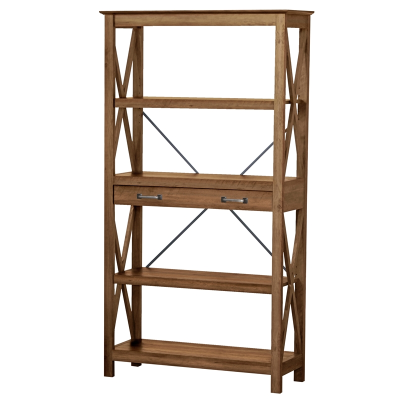 Scranton & Co 4-Shelf Bookcase with 2 Drawers in Rustic Oak Brown