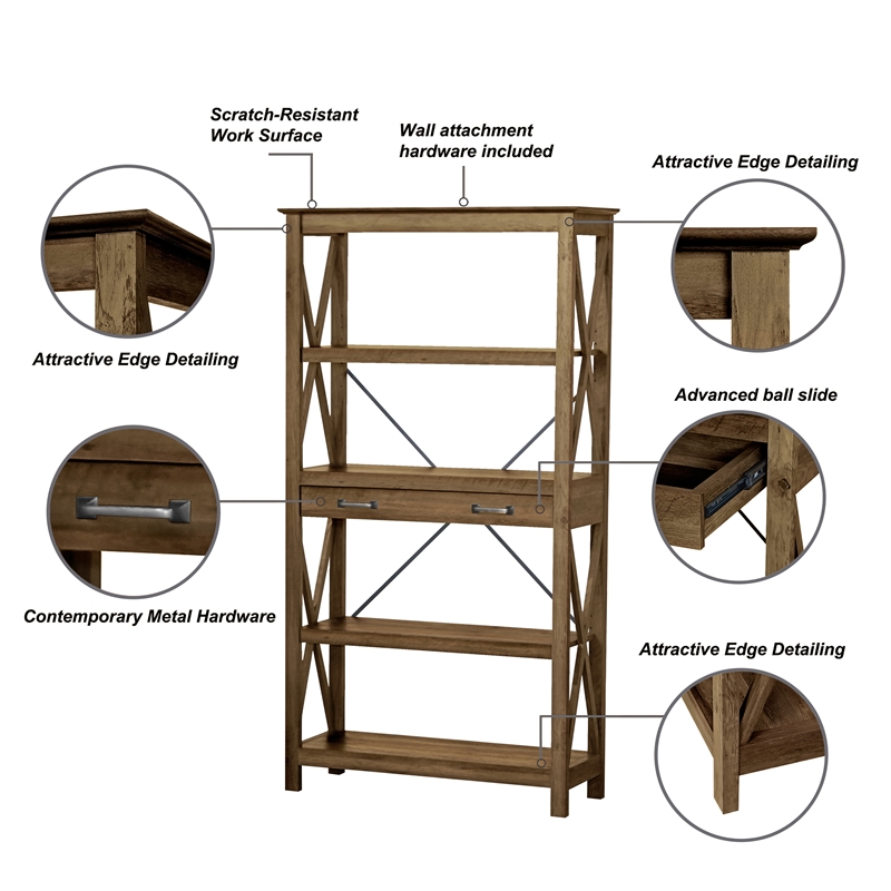 Scranton & Co 4-Shelf Bookcase with 2 Drawers in Rustic Oak Brown