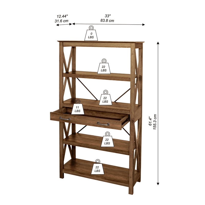 Scranton & Co 4-Shelf Bookcase with 2 Drawers in Rustic Oak Brown